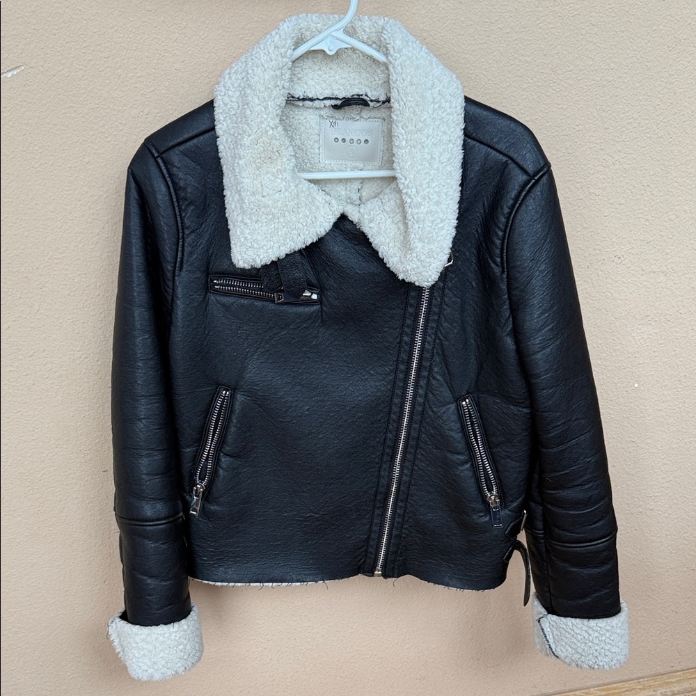 Blank NYC Black Leather Jacket with White Shearling